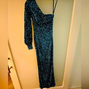 Ashley Lauren Teal Sequin Long Formal Gown